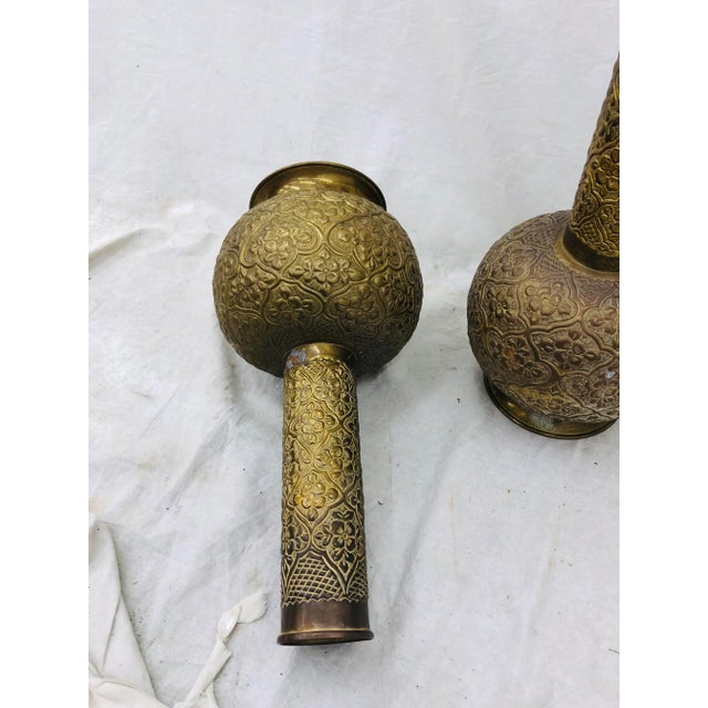 1940s Vintage Brass Vases - a Pair For Sale - Image 5 of 8