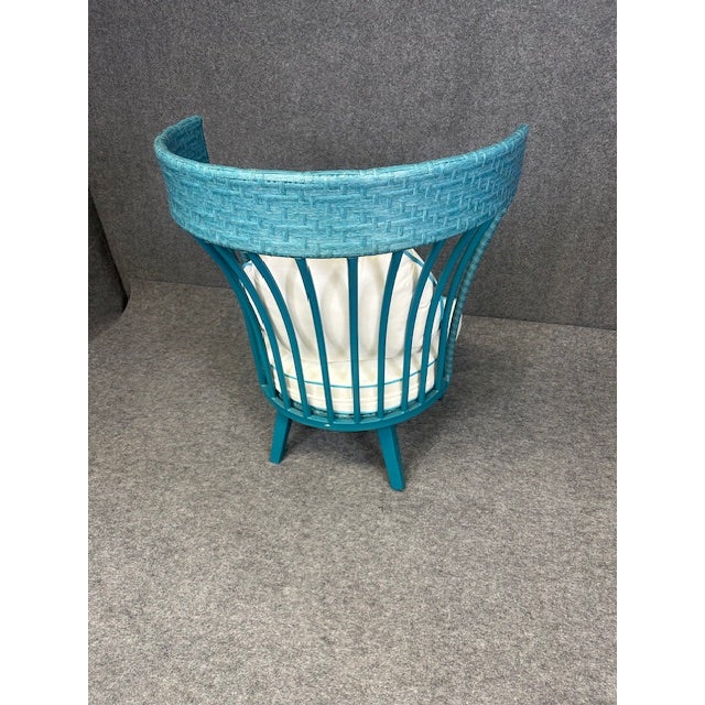 Contemporary 1960s Contemporary Cerulean & White High Back Indoor/Outdoor Chair For Sale - Image 3 of 8
