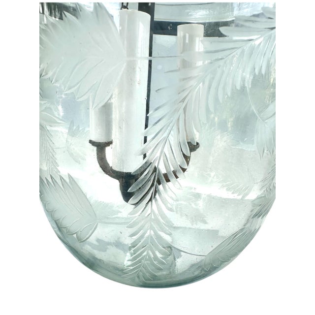 1900 - 1909 19th Century Anglo-Indian Style Etched Glass Bell Jar Hundi Lantern. For Sale - Image 5 of 12