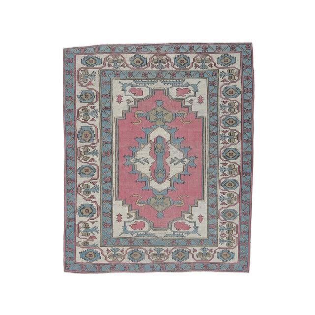 Pink Vintage Pink Area Oushak Turkish Hand-Knotted Rug For Sale - Image 8 of 8