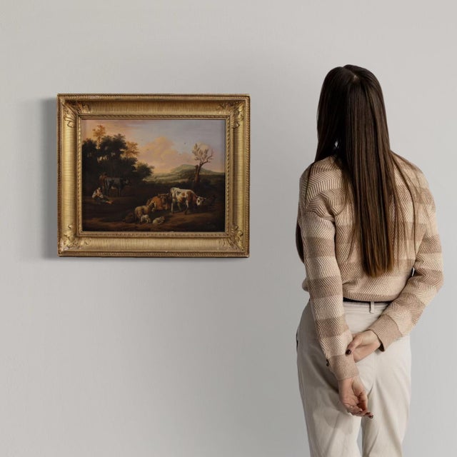 Flemish Artist, Bucolic Landscape, 1760, Oil on Canvas, Framed For Sale - Image 3 of 16