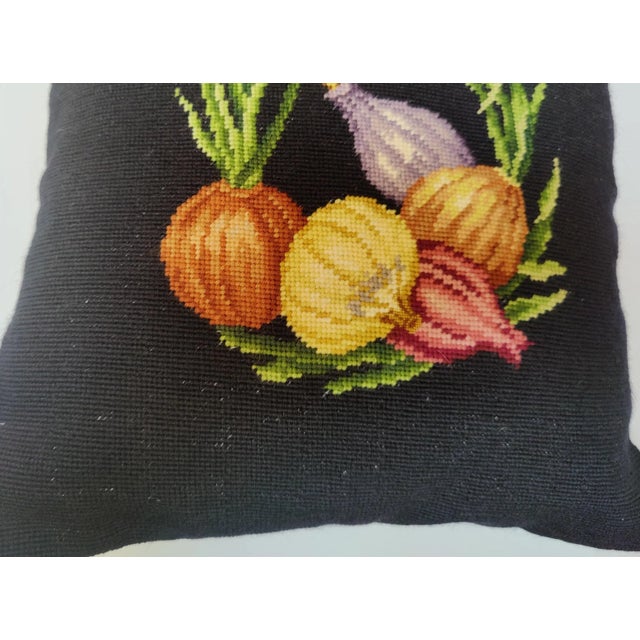 1970s Handmade Wool Needlepoint Embroidery Pillows With Carrots and Onions With Linen Backing For Sale - Image 10 of 11
