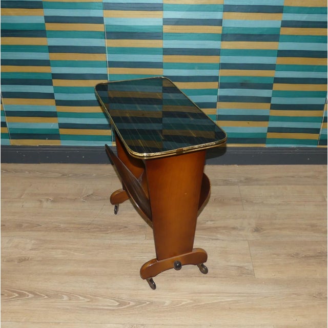 Side Table with Newspaper Stand and Glass Top, 1950s For Sale - Image 9 of 11