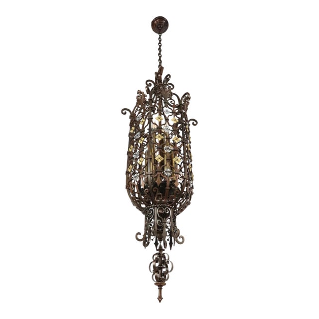Early 20th Century Wrought Bronze Spanish Revival Pendant Light For Sale