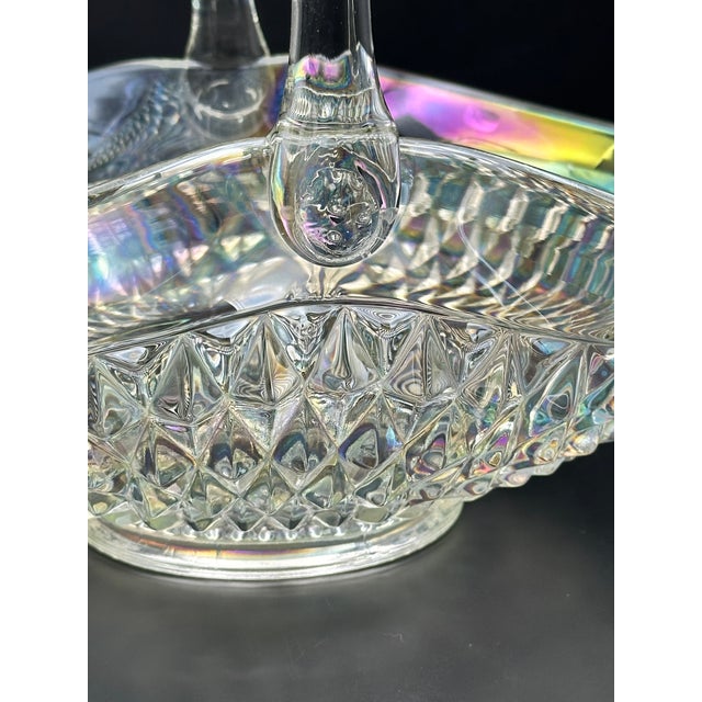 Glass Large Iridescent Pressed‑Glass Centerpiece Basket With Handle For Sale - Image 7 of 9