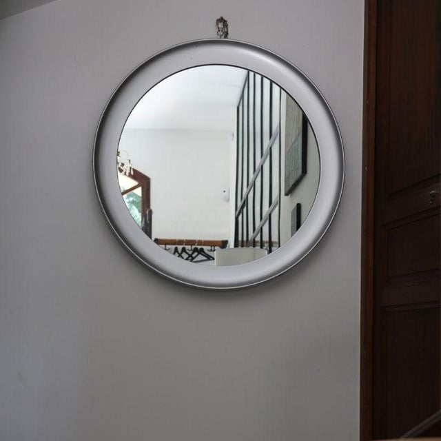 Mid-Century Modern Circular Brushed Metal Mirror attributed to Sergio Mazza for Artemide, Italy, 1960s-1970s For Sale - Image 3 of 14