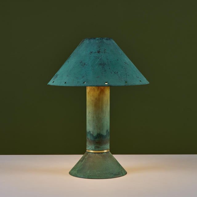 Postmodern Ron Rezek Verdigris Table Lamp For Sale - Image 3 of 17