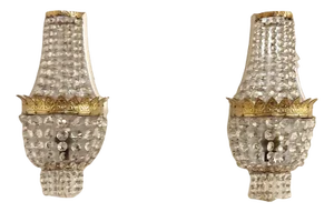 French Classic Crystal and Brass Wall Lights, 1950s, Set of 2