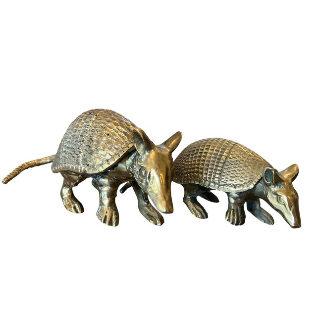Wonderfully whimsical pair of solid brass armadillos, full of texture, Southern charm, and 1970s glamour. Each piece is...