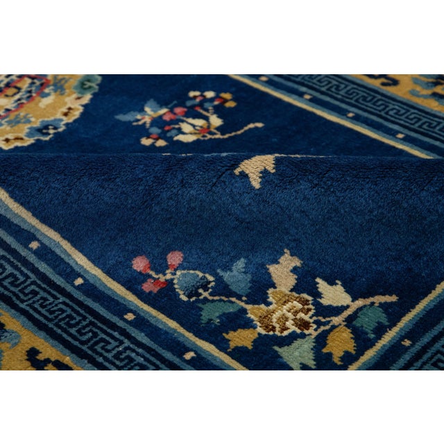 Dragon Chinese Vintage Peking Handmade Wool Rug in Blue For Sale - Image 4 of 9