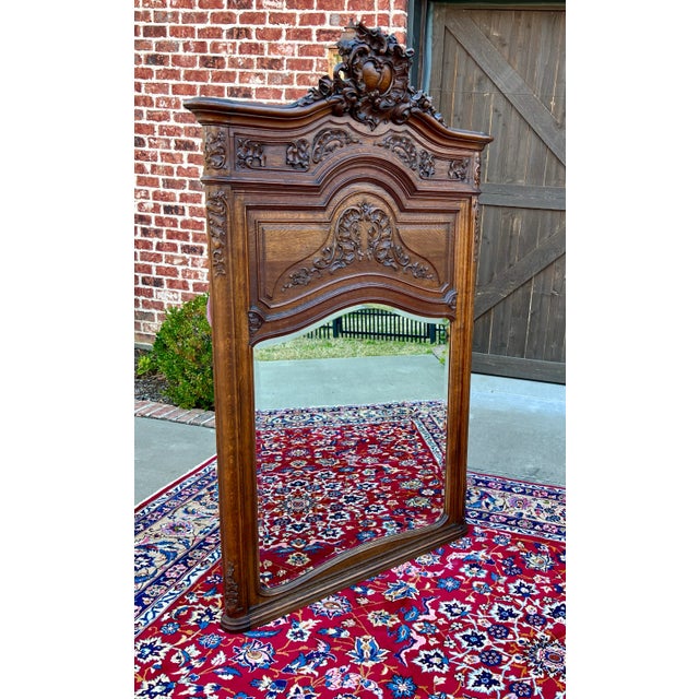 French Antique French Trumeau Mirror Mantel Pier Mirror Rectangular Oak Large 19th C For Sale - Image 3 of 12