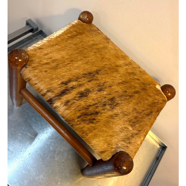 Mid-Century Modern Midcentury Cowhide Footstool For Sale - Image 3 of 6
