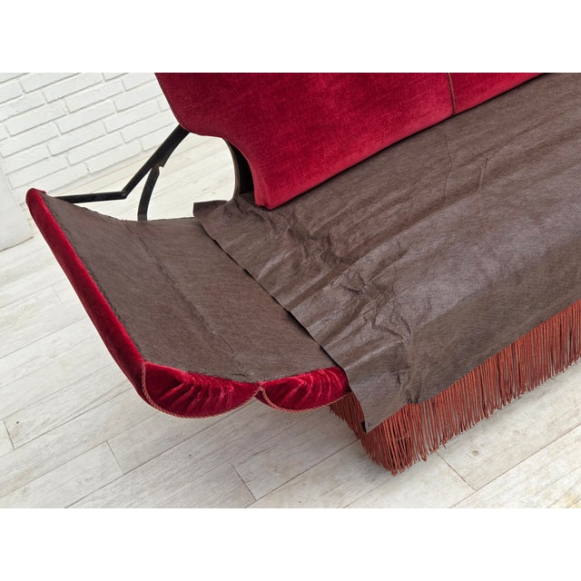 Danish 2-Seater Drop Arm and Back Sofa in Cherry-Red Velour, 1950s For Sale - Image 10 of 18