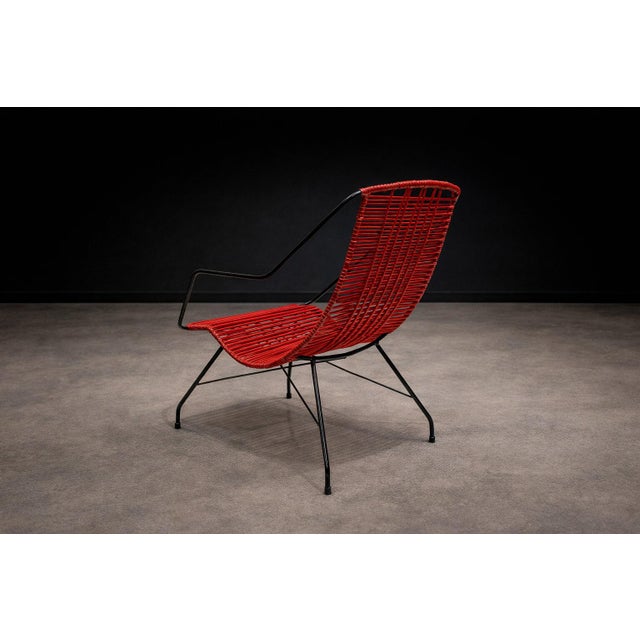 Brazilian Modern Red Synthetic Rope and Iron Armchair, Forma, Brazil, 1950s For Sale - Image 11 of 15