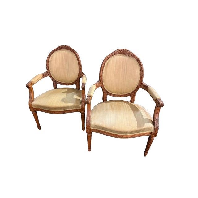 19th Century Louis XVI Style Medallion-Back Armchairs, 1800s, Set of 2 For Sale - Image 5 of 6