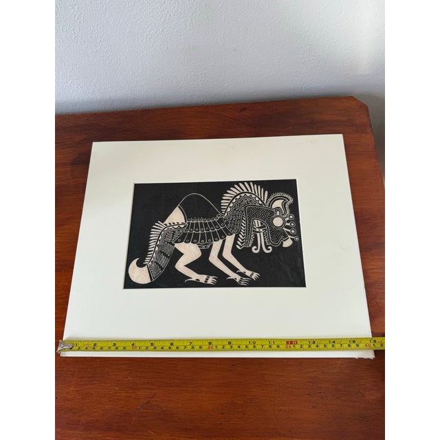 1970s Signed 1970s Pedro Puerta "Dragon Number 1" 22/100 Wood Block Print For Sale - Image 5 of 12