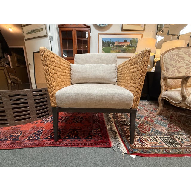 Brownstone Seagrass + Linen Occasional Chair, Prototype For Sale - Image 4 of 12