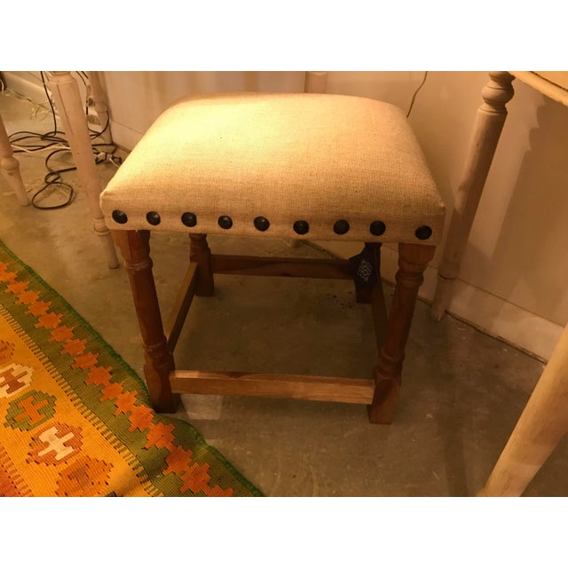 Wood Bench With Linen Cushion And Nail Heads Chairish