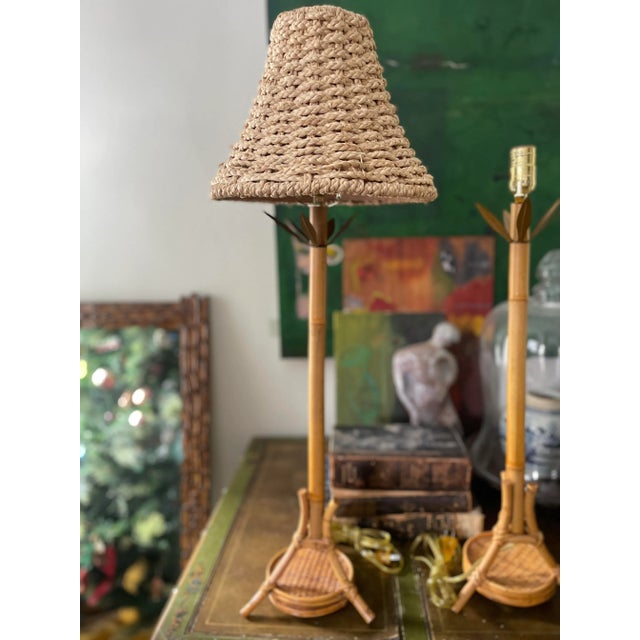 Sand 1990s Pencil Reed Buffet Lamps - a Pair For Sale - Image 8 of 9
