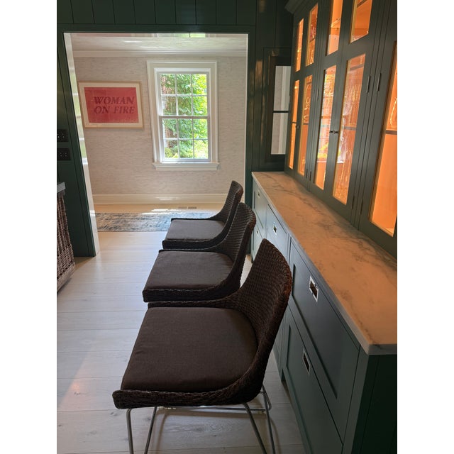 Wood McGuire Brown Designer Woven Counter Stools - Set of 3 For Sale - Image 7 of 16