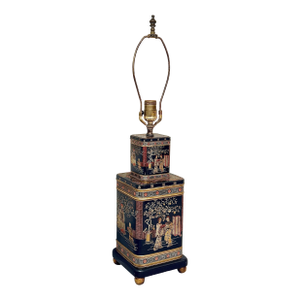 Vintage Mid-Century ‘Frederick Cooper Style’ Tole Painted Stacked British Tea Canisters Table Lamp
