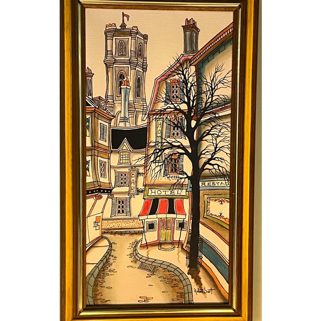 Bring a piece of authentic 1970s pop art history into your space. This captivating, vertical mixed-media painting by mid-...
