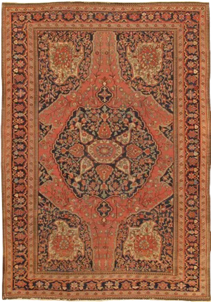 Antique Ferehan Rust/Navy Rug, 8' 4" X 11'11"