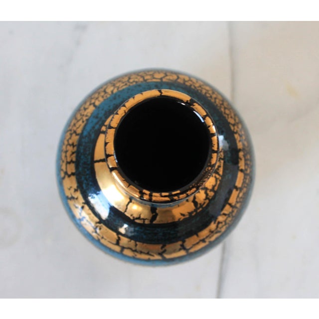 Mid 20th Century Italian Gold and Teal Crackle Pottery Vase For Sale - Image 5 of 6