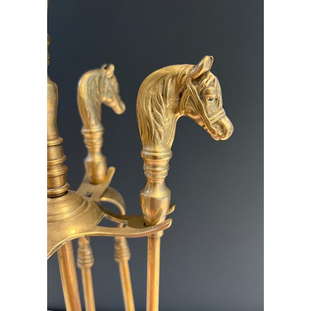 Metal Neoclassical style brass horse fireplace tools For Sale - Image 7 of 12