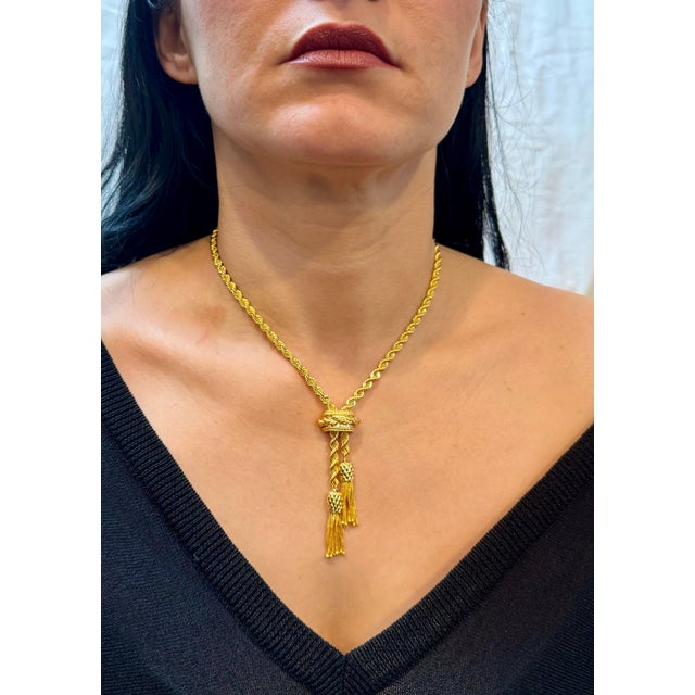 14k Solid Yellow Gold Adjustable Rope Lariat Slider Stopper Chain Y Necklace 53G For Sale - Image 13 of 18