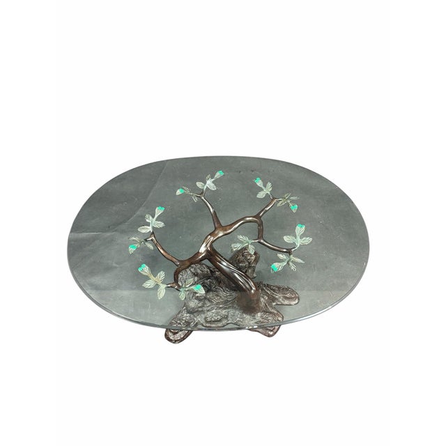 Glass Vintage La Barge Bronze Sculptural Tree Branch Glass Top Coffee Table For Sale - Image 7 of 10