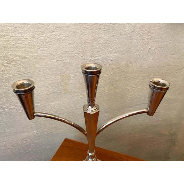 Sterling Silver 3 Arm Candlabra For Sale - Image 4 of 12