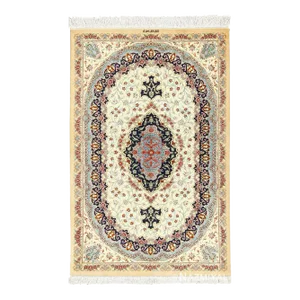 Nazmiyal Collection Floral Scatter Ivory Persian Fine Silk Qum Area Rug
