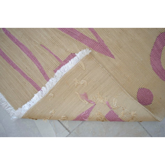 Handmade Modern Silk Rug Paul Klee Inspired Oushak Kilim Modernist Bauhaus Style Pink Beige 4x6 Ft Approx For Sale - Image 14 of 18