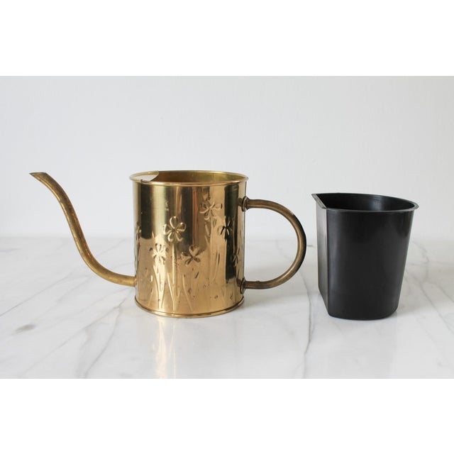1980s Vintage Brass Watering Can W/ Floral Motif For Sale - Image 5 of 11