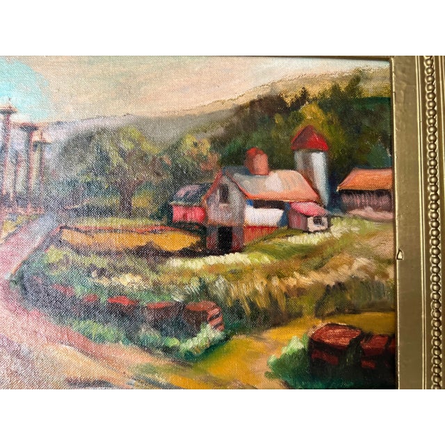 Wood Vintage Countryside Landscape Oil Painting, Framed For Sale - Image 7 of 12