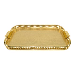 Vintage Carole Stupell Collection Gold-Tone Pierced Gallery Serving Tray, Hollywood Regency For Sale