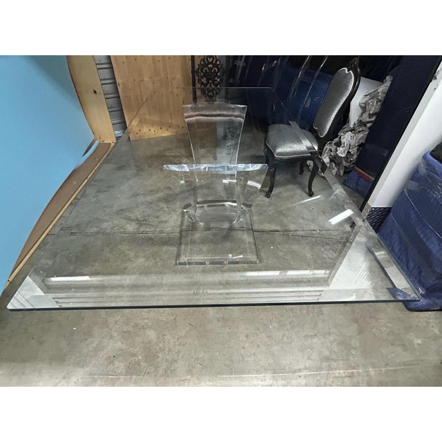 Vintage Postmodern Lucite Dining Table W/ 3/4" Beveled Glass Top For Sale - Image 9 of 12
