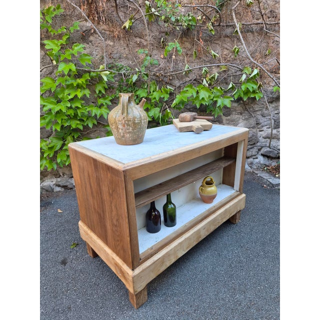 Wood Antique French Patisserie Counter Kitchen Island with Marble Top, 1930 For Sale - Image 7 of 18