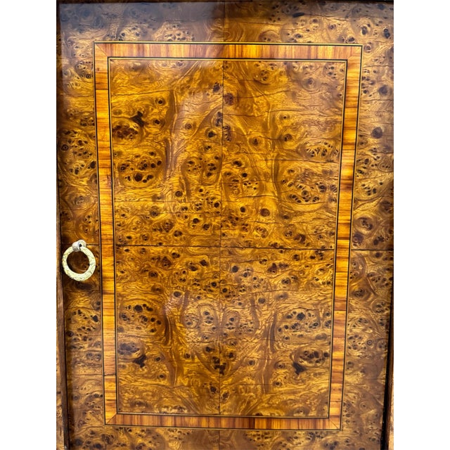 Brown Antique French Empire Cabinet in Burl Walnut with Pink Marble Top and Gilt Bronze Decoration, France, 1900s For Sale - Image 8 of 9