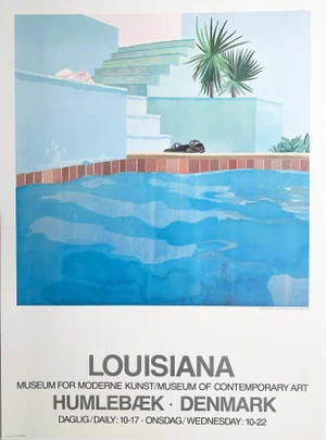 1970s David Hockney "Louisiana, Museum for Moderne Kunst-Museum of Contemporary Art" Humlebaek, Denmark, Museum Exhibit Original Poster