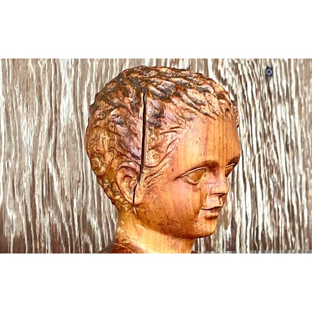 Vintage Hand Carved Wood Bust of Child Sculpture For Sale - Image 12 of 12