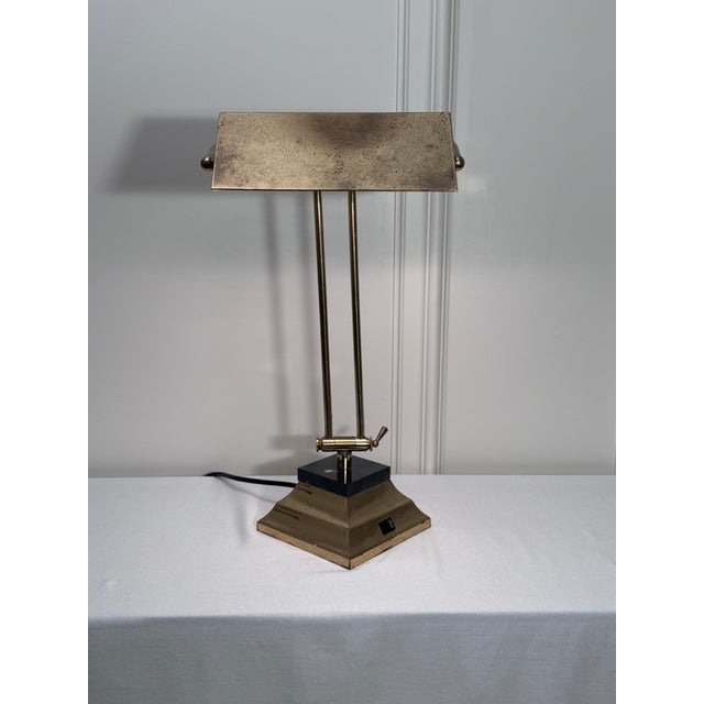 Campaign Vintage Traditional Patinated Brass and Black Marble Tabletop Adjustable Desk Lamp For Sale - Image 3 of 12