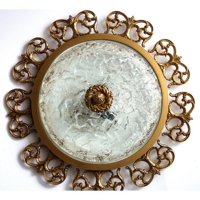 Metal Brass and Frosted Glass 3-Light Ceiling Lamp from Kaiser-Leuchten, 1940s For Sale - Image 7 of 14