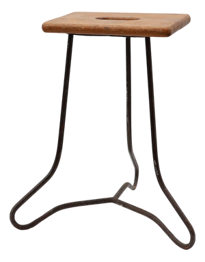 Modernist Industrial Iron and Oak Split Slats Stool, France, 1960s