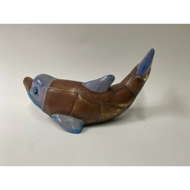 1970s Brass and Porcelain Dolphin Sculpture For Sale - Image 5 of 8