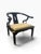 Vintage Spanish Chinoiserie Black Lacquer & Brass Horseshoe Chair, James Mont Style For Sale - Image 4 of 13