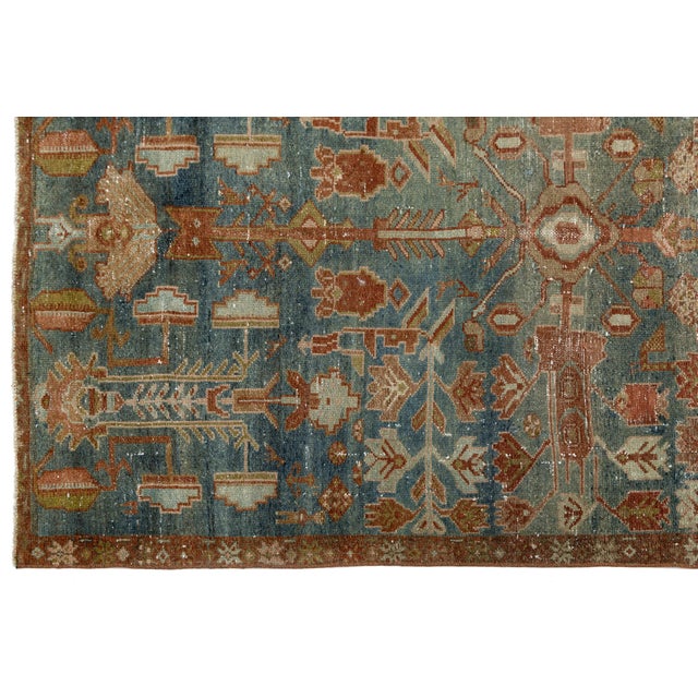 Textile Antique Malayer Hand-Knotted Wool Rug - Distressed Muted Slate Blue & Terracotta For Sale - Image 7 of 9