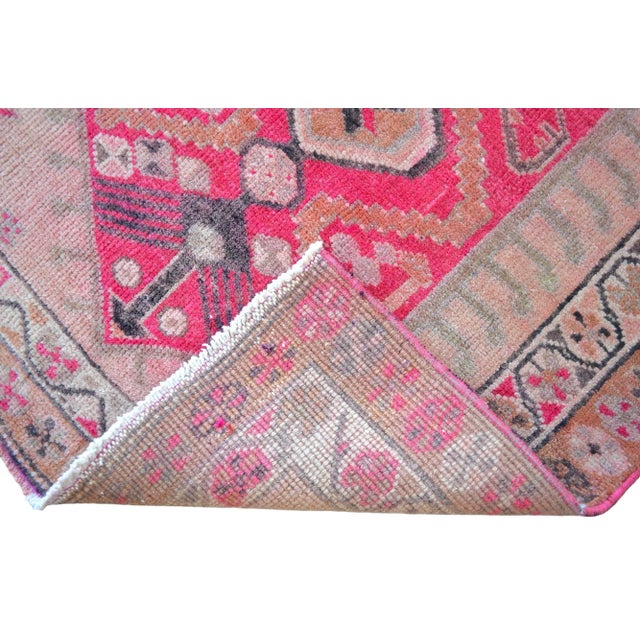 Hand-Knotted Distressed Turkish Runner Rug . Low Pile Full Tribal Design Runner Rug 2′9″ × 12′3″ For Sale - Image 10 of 12