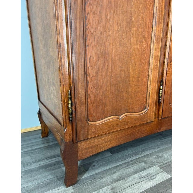 Wood Vintage French Louis XVI Style Carved Oak 4-Door Wardrobe For Sale - Image 7 of 10